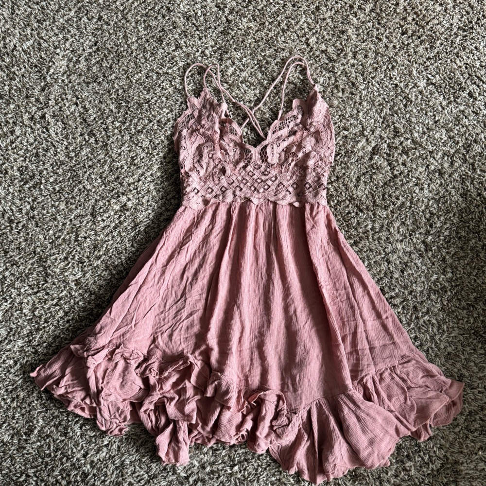 SOLD ON DEPOP - Free People Adella Slip Mini Dress Crochet Lace Boho